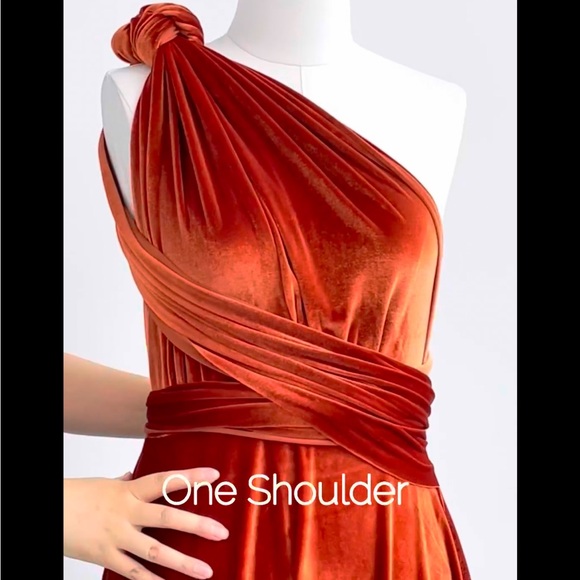 Burnt orange velvet wrap infinity dress bridesmaid - Picture 3 of 7